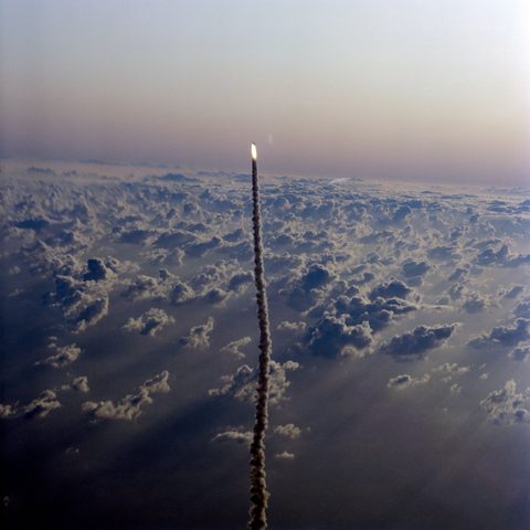 Columbia STS-5 launch from a T-38 chase plane by NASA — large framed print
