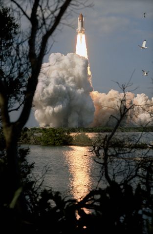 Columbia STS-80 liftoff from Pad 39B by NASA — large framed print