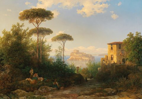 Ischia with the Aragonese Castle by Thomas Ender — large framed print