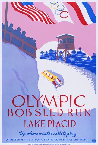 Olympic Bobsled Run, Lake Placid by WPA Federal Art Project, New York City, c. 1937, framed print
