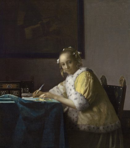 A Lady Writing by Johannes Vermeer — large framed print
