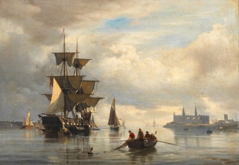 Fishermen before Kronborg Castle by Viggo Fauerholdt, 1867, framed print