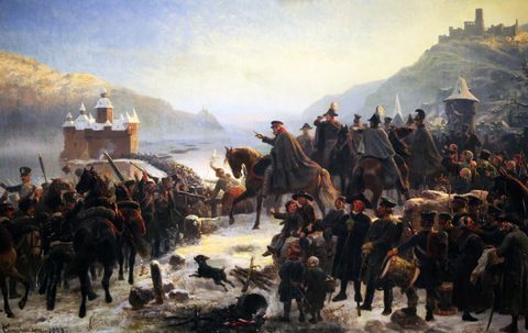 Blücher's Crossing of the Rhine at Kaub by Wilhelm Camphausen — large framed print