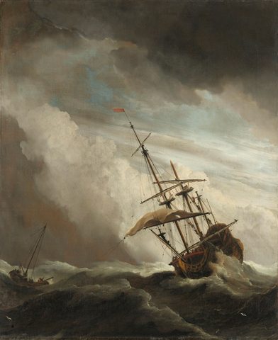 A Ship on the High Seas Caught by a Squall, Known as ‘The Gust’ by Willem van de Velde the Younger — large framed print