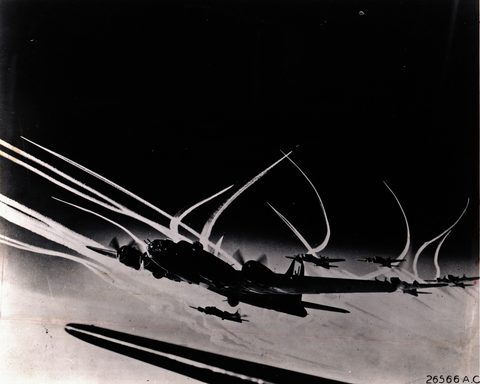 B-17s with contrails by U.S. Army Air Forces / Stanley M. Smith — large framed print