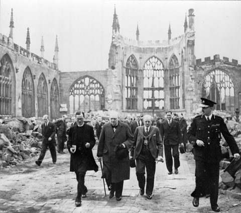 Churchill at Coventry by Unknown — large framed print