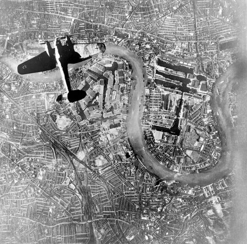 Heinkel over London by London Fire Brigade — large framed print
