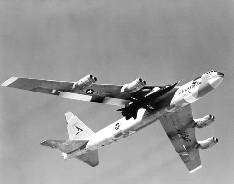X-15 mated under the B-52 by NASA — large framed print