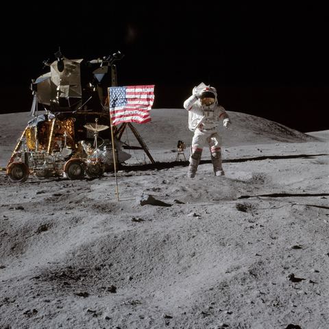 Young salutes the flag by NASA / Charles Duke — large framed print